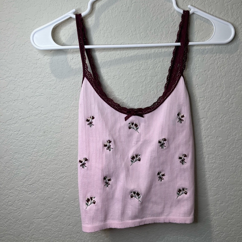 Full Tilt Pink top with Floral Embroidery
